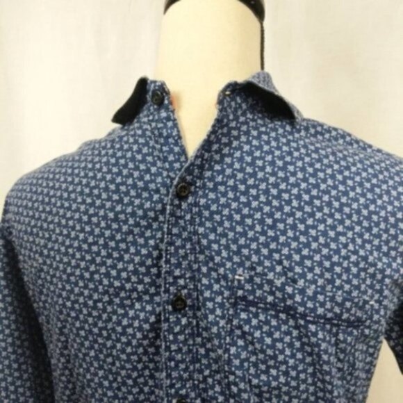 Zara Blue White Printed Button Down Long Sleeve Men's Shirt S - Picture 7 of 10